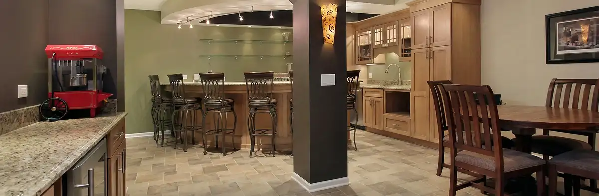 modern basement remodeling with custom finishes and open layout in a home in Richmond, VA