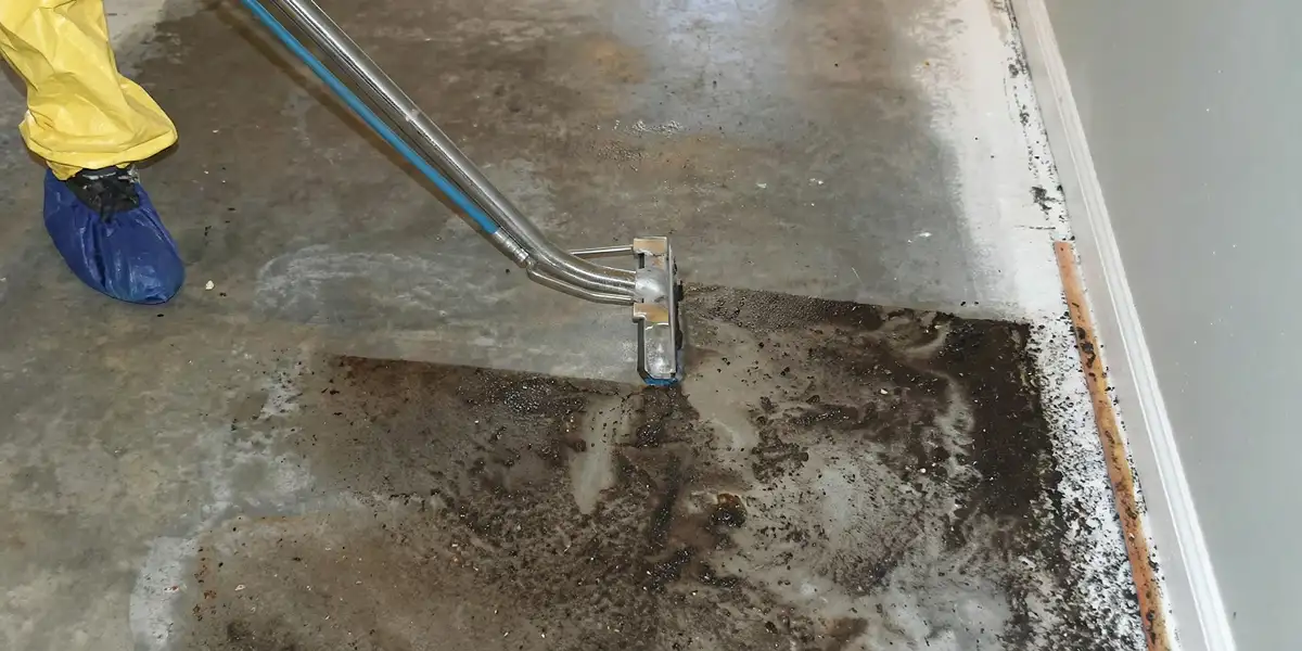 sewage removal technicians extracting contaminated wastewater from a residential floor in Richmond, VA